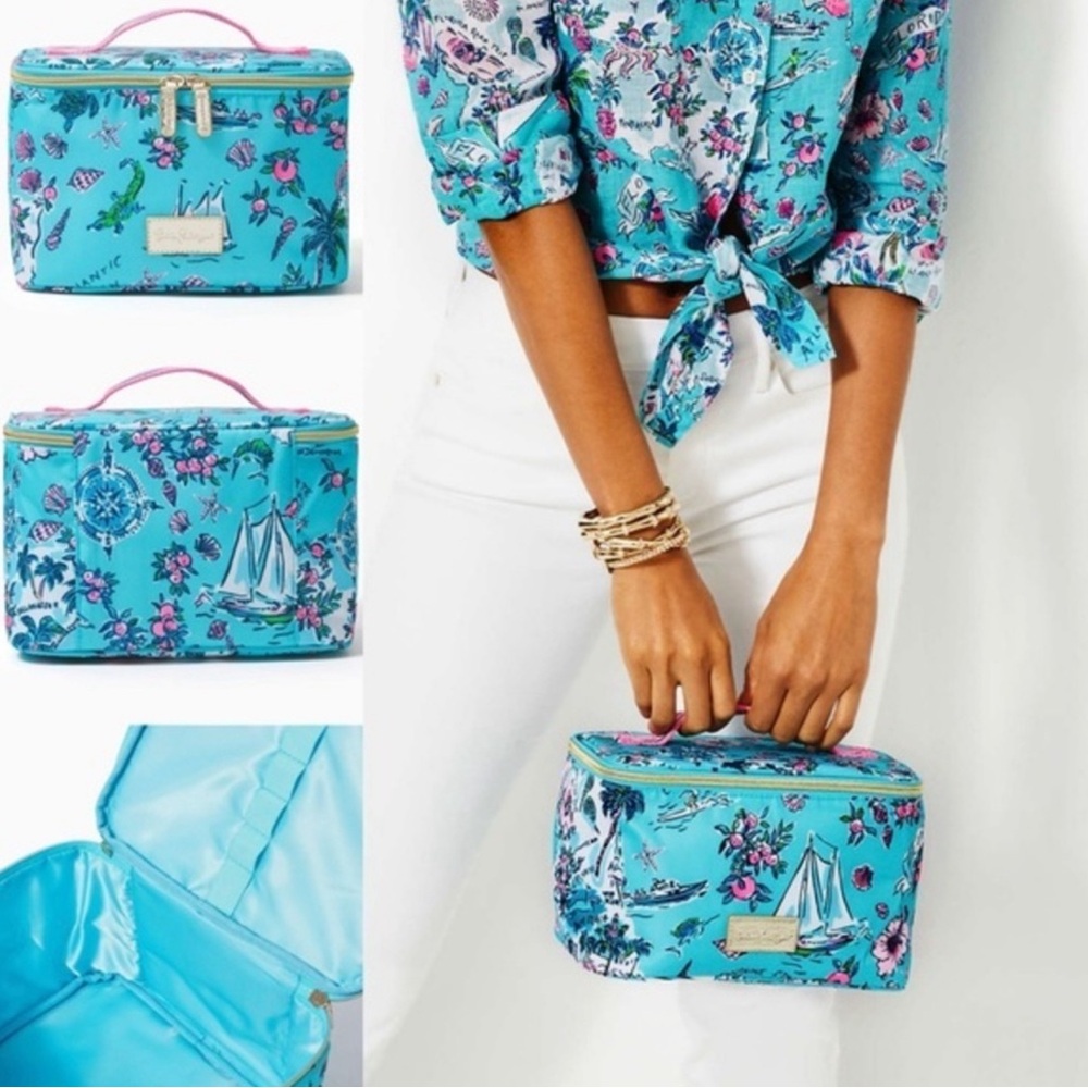 NET blue map Lilly Pulitzer Vanity Cosmetic Case Lilly’s Roadtrip